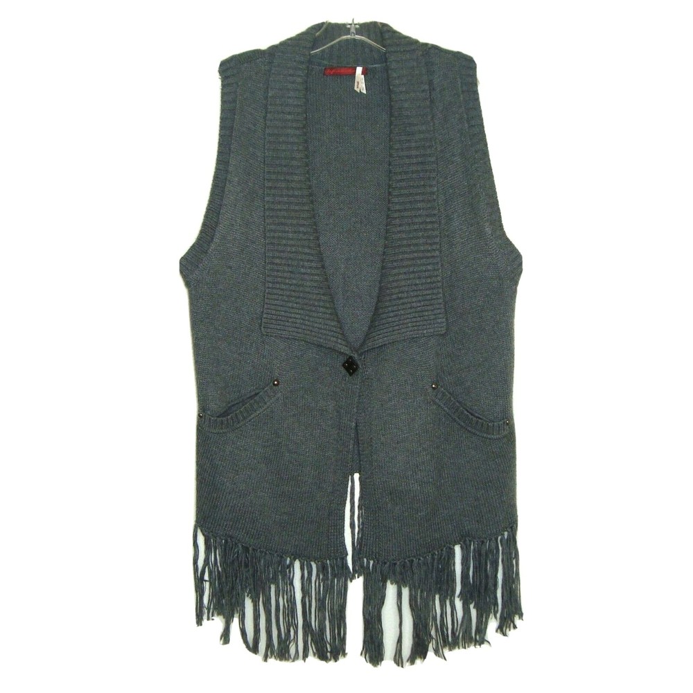 Left on Houston Womens Gray Fringed Boho Wool Blend Sweater Vest Size S
